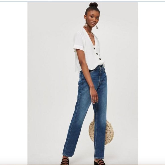 Top shop W26 L27 MOTO New Boyfriend Loose Fit Button Fly High Waist - Picture 1 of 11
